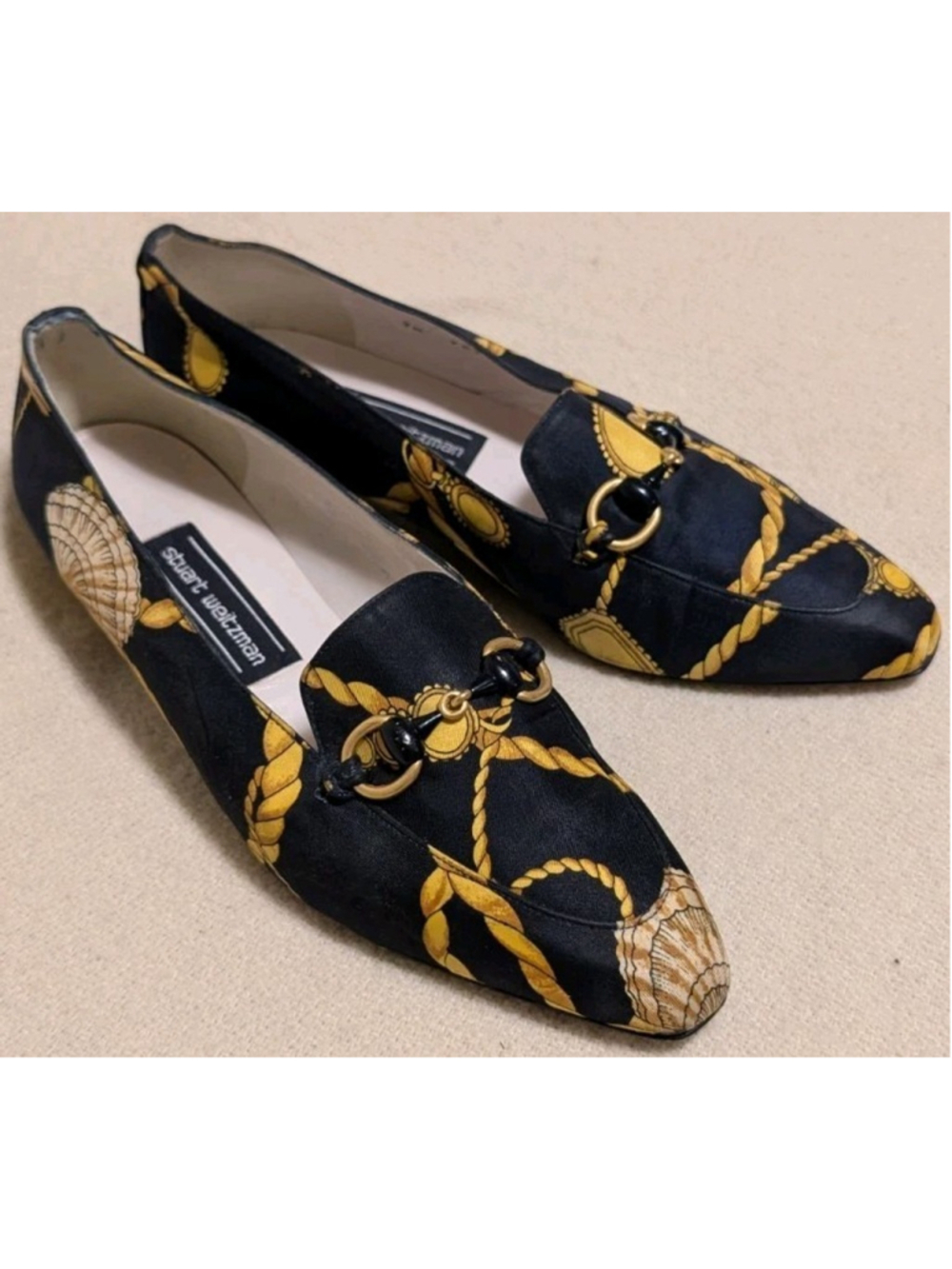Rare Stuart Weitzman Womens 7W Bit Loafers Shell Rope Nautical Print Limited S12